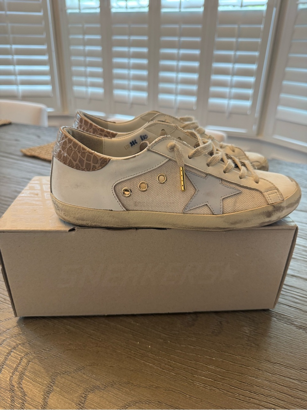 Golden Goose White and Tan Superstar Sneakers - Picture 2 of 2